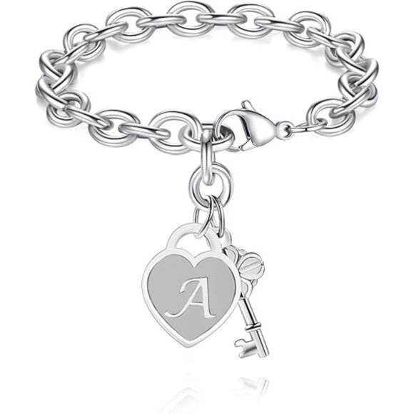 initial charm bracelet for girls women stainless steel adjustable heart jewelry - Picture 7 of 7